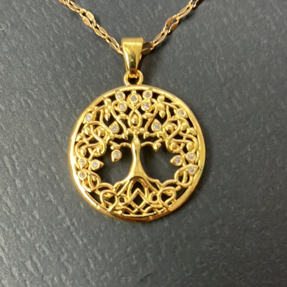 Jewelry - Tree of Life Necklace 18K Yellow Gold Over Stainless Steel.